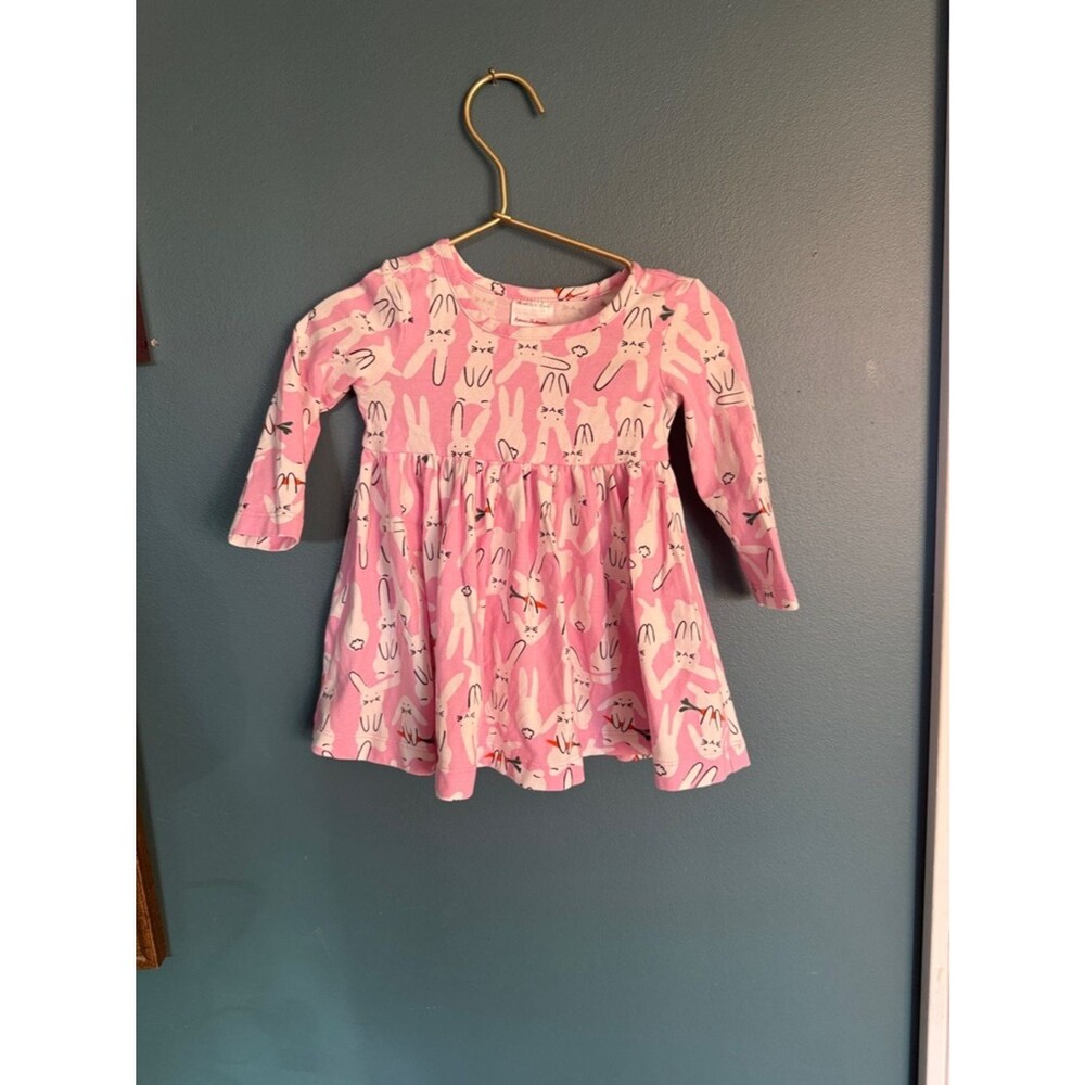 Hanna Andersson Pink & White Bunny Print Long Sleeve Dress